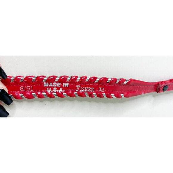 Fisher Sz 32 Red Silver Rolled Edge Belt Leather Western USA-Buckle Ready-EUC main image 7